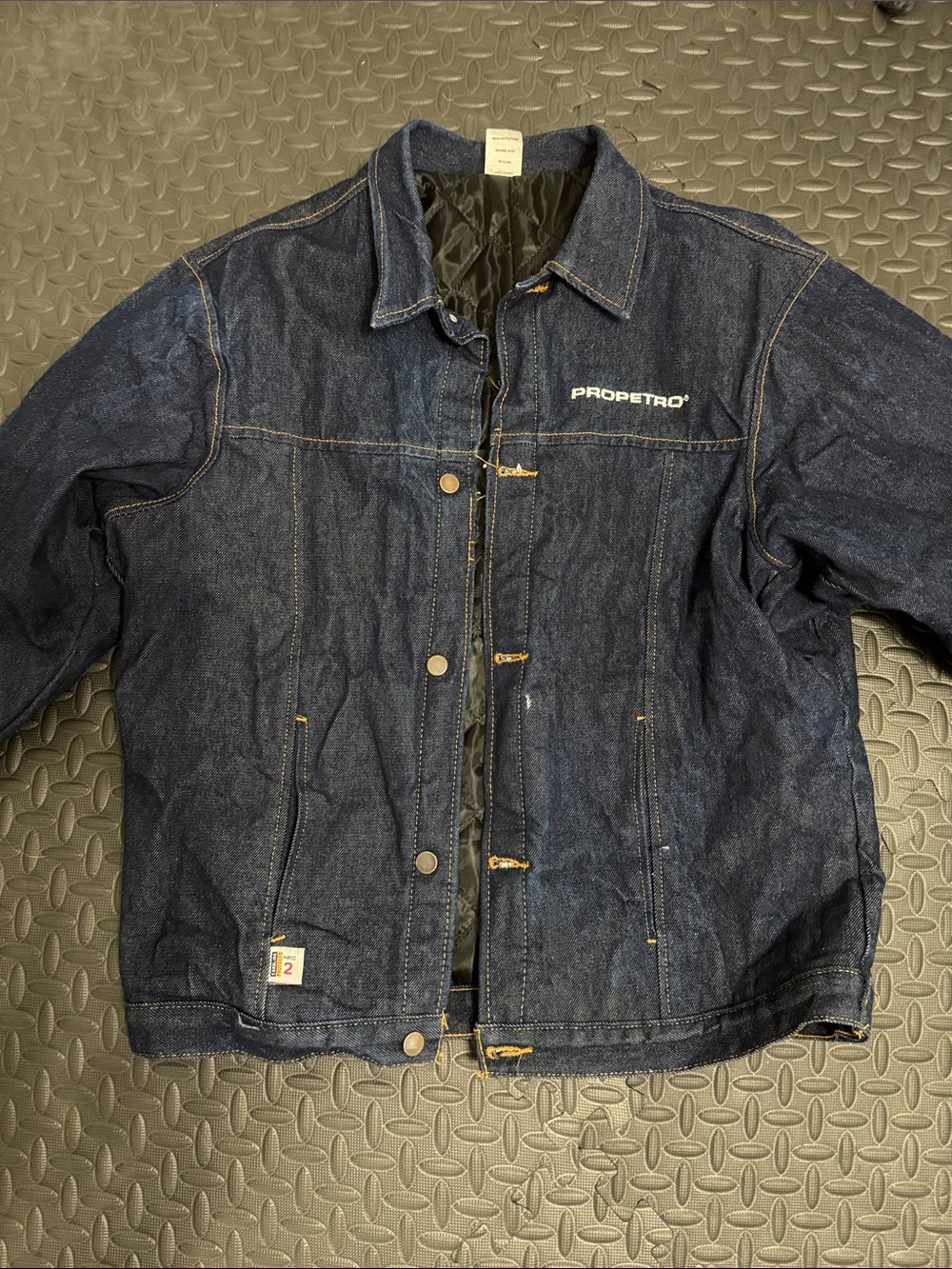 Men's Dark Blue Denim Jacket with Quilted Black Lining